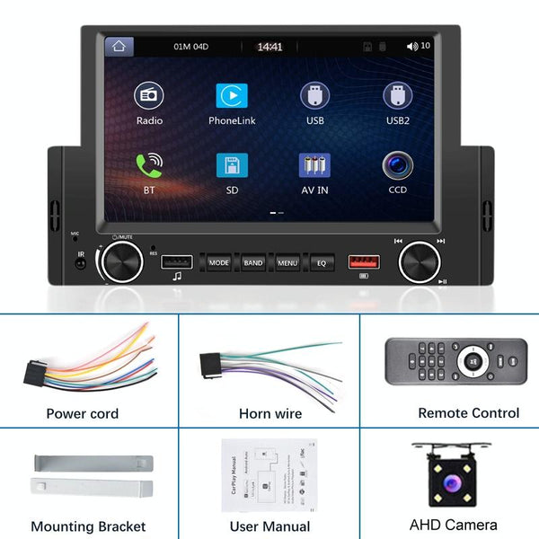 6.2 Inch MP5 Player Single Butt Universal Wired CarPlay Car Monitor, Model: Standard+AHD Camera