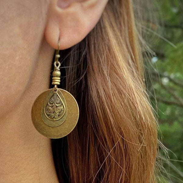 Bohemian Vintage Ethnic Antique Circle Engraved Earrings(Bronze)