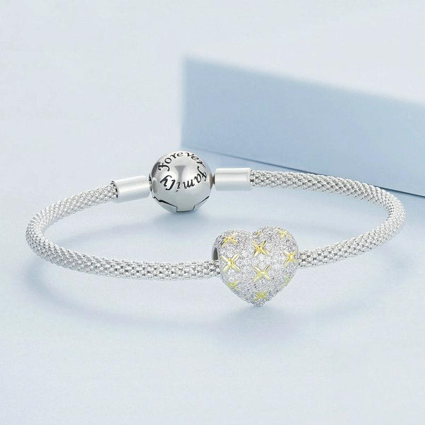 BSC743 S925 Sterling Silver Gold Clover Love Zirconia Beaded Bracelet