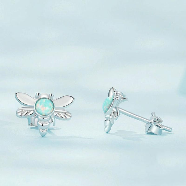 SCE1541 S925 Sterling Silver Plated Plated Opal Bee Stud Earrings