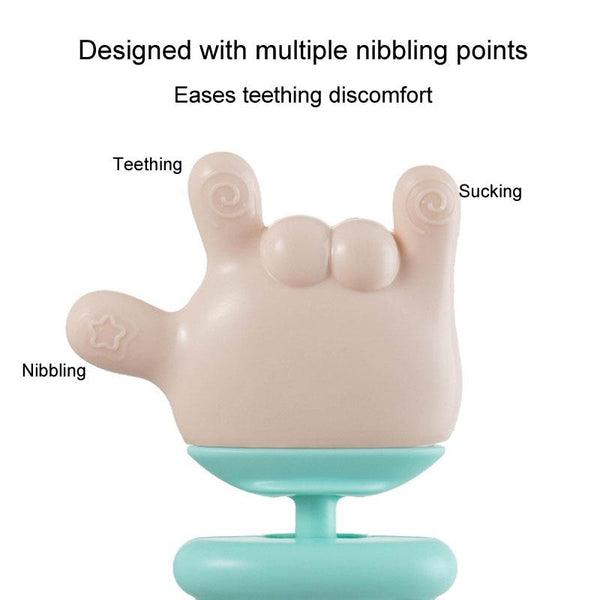 Baby Rattle Teether Soothing Teething Stick Anti-Eating Silicone Toy, Color: Yeah Gesture Cyan