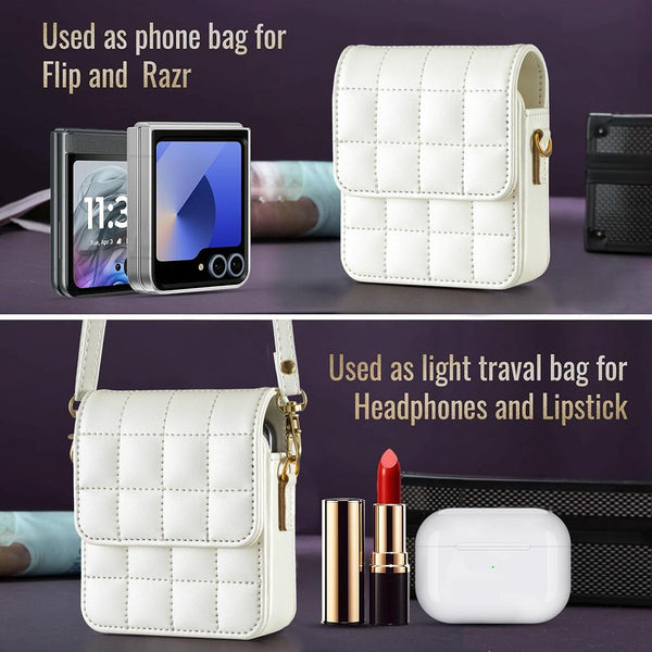 For Samsung Galaxy Z Flip6 BFB04 Plaid Crossbody Fold Phone Bag(White)