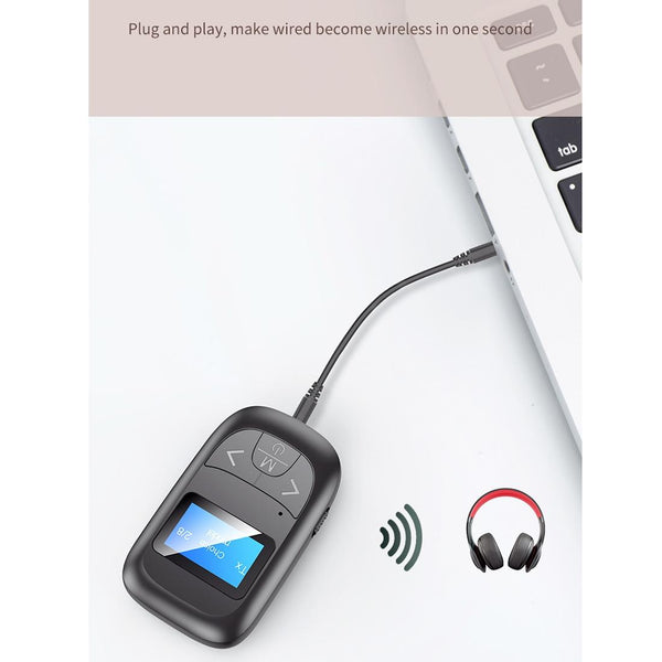 T-14 Bluetooth 5.0 2 In 1 LCD Digital Display Bluetooth Adapter Receiver Transmitter(Black)