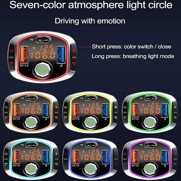 BC63 Colorful Car Card MP3 Player Multifunctional Bluetooth Receiver U Disk Charger Car Cigarette Lighter