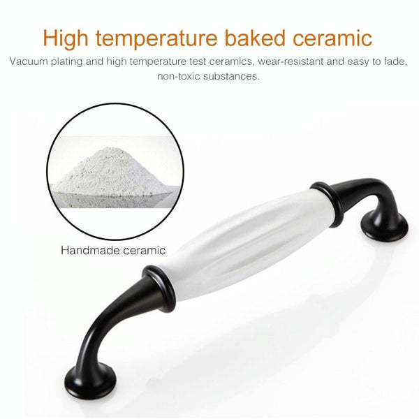 5006_96 Black and White Ceramic Closet Cabinet Handle Pitch: 96mm