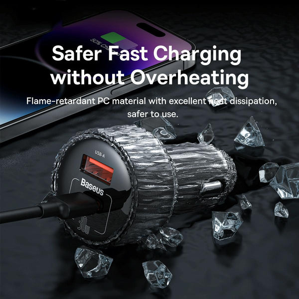 Baseus High Efficiency Pro 30W 2 in 1 Car Cigarette Lighter Expand with 4 Output Ports(Black)