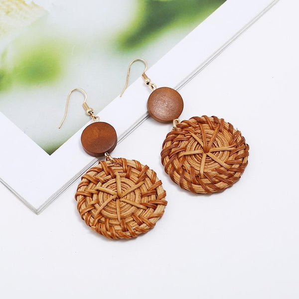 E2002-12 Ear Hook Deep Cake Bamboo Vine Handmade Woven Earrings Bosomia Style Earrings