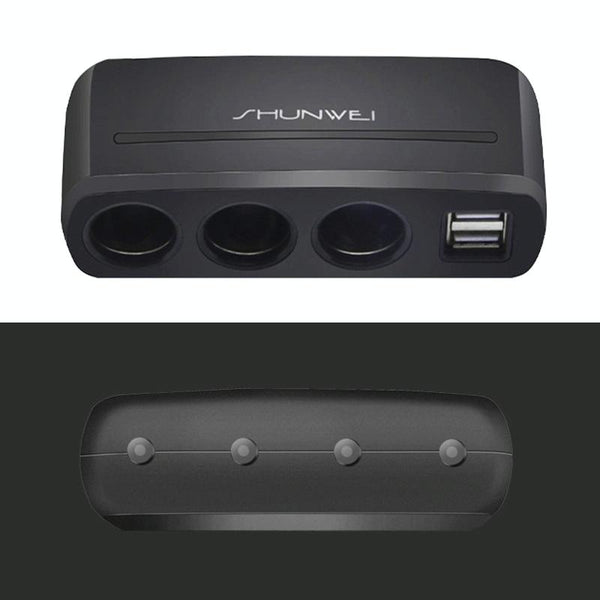 SHUNWEI SD-1939 120W 3A Car Independent Switch 3 in 1 Dual USB Charger Cigarette Lighter (Grey)