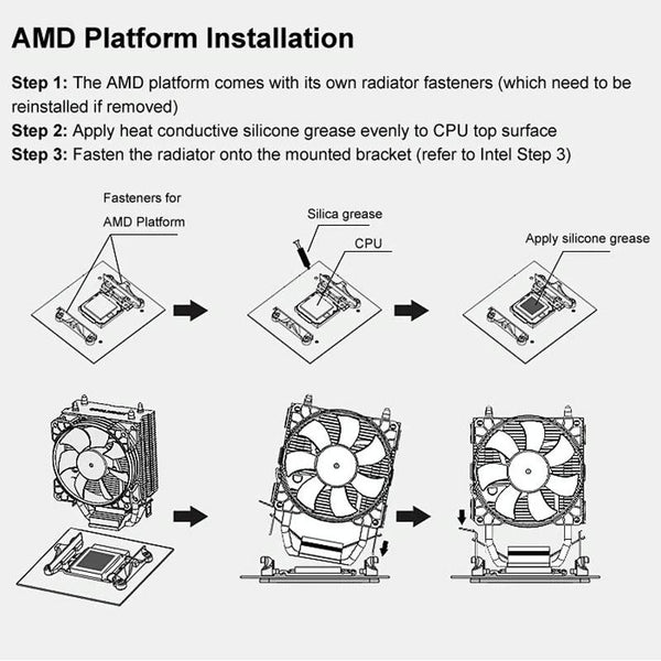 COOLMOON Frost Double Copper Tube CPU Fan Desktop PC Illuminated Silent AMD Air-Cooled Cooler, Style: P22 Streamline Edition Double Fan
