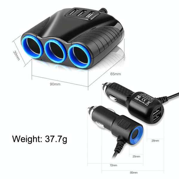 120W Multifunctional USB 3 In 1 Car Cigarette Lighter Car Charger, Style: 5 Ports(Blue Black)