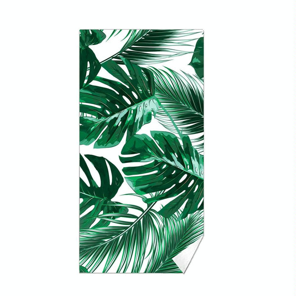 Double-Faced Velvet Quick-Drying Beach Towel Printed Microfiber Beach Swimming Towel, Size: 160 x 80cm(Minimalist Green Leaf)