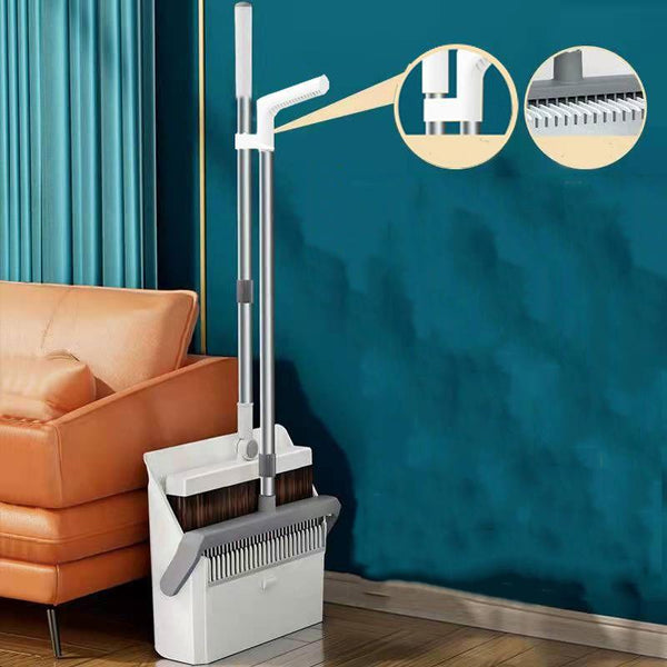 Broom And Dustpan Set With Double-Sided Tooth Scraping, Style: Snap White