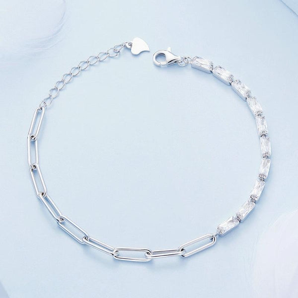 BSB101 Sterling Silver S925 Simple Round Ring White Gold Plated Zircon Bracelet