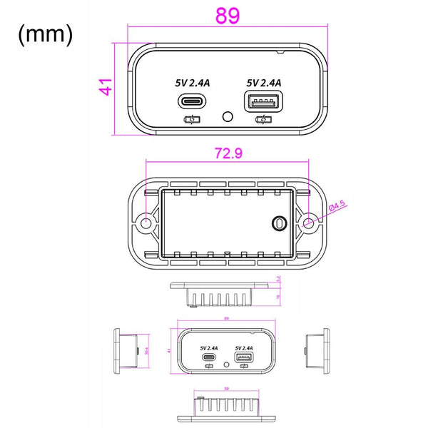 USB Dual-port Multi-function Fast Charging Car Modification Charger(UCC-316A AC4.8A)