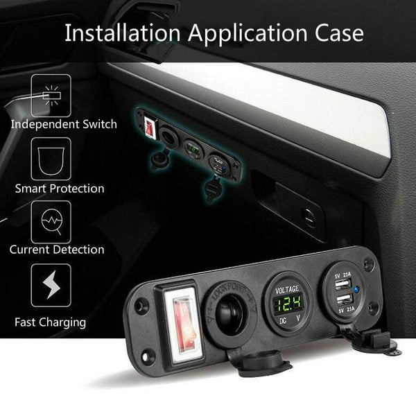 12V-24V Universal Car / Yacht Mobile Phone Charger Modification Ddual USB Panel with Switch(Blue Light)