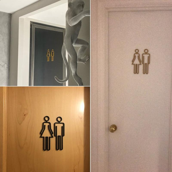 2 PCS Acrylic Toilet Symbol Adhesive Backed Bathroom Toilet Door Sign for Hotel(Silver)