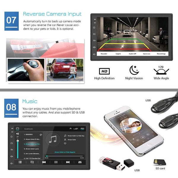 A2222KT 7 Inch Android Navigation WiFi Version 1+32G GPS Bluetooth 2.5D Screen Car Central Control MP5 Player, Style: Standard+8Lights Camera