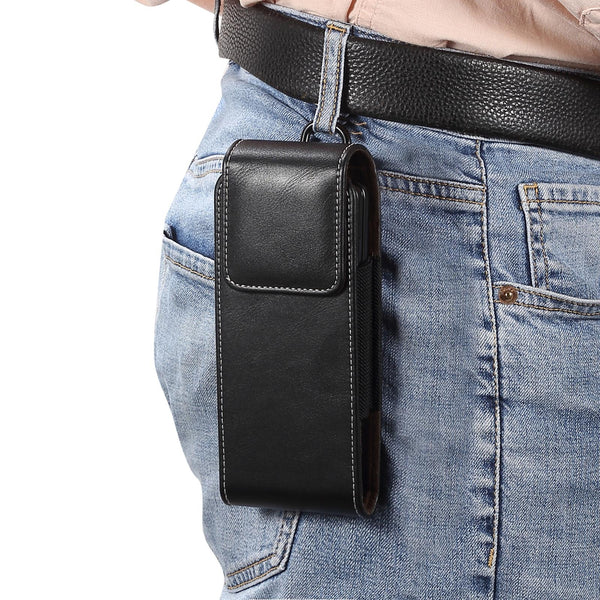 Lambskin Texture Leather Waist Bag for Folding Mobile Phone(Black)