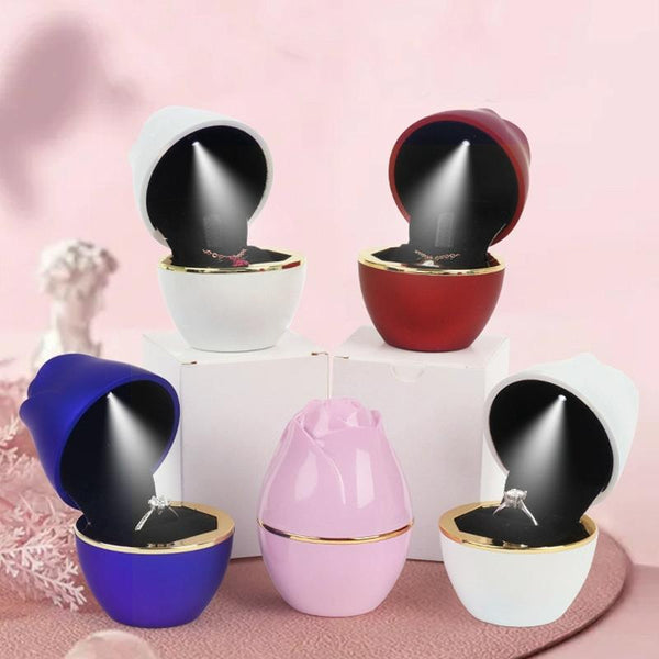 017257 Rose Shape LED Spotlight Ring Necklace Storage Box without Jewelry, Spec: Ring(Red)