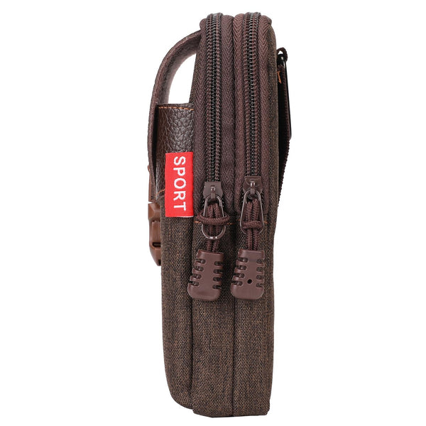 For 6-7 inch Mobile Phones Universal PU Leather + Fabric Stitching Waist Bag(Light Brown)