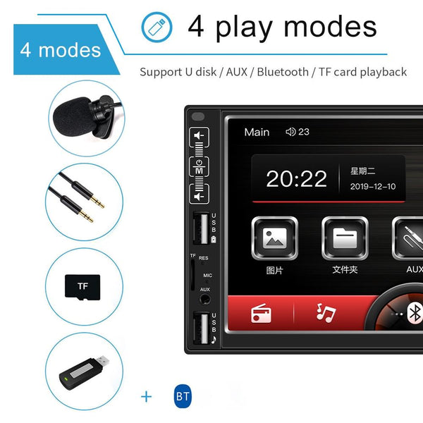A2821 Car 7 inch Screen HD MP5 Player, Support Bluetooth / FM with Remote Control, Style:Standard + 8LEDs Light Camera