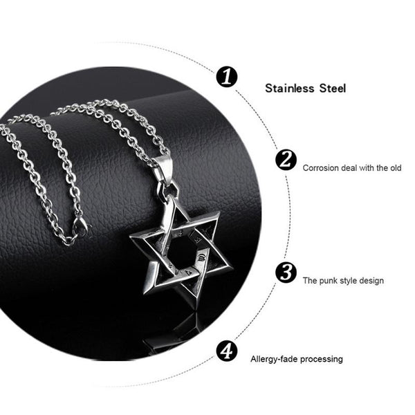 1102 Stainless Steel Necklaces Men Six Pointed Star Pendant, Style: Pendant+Chain