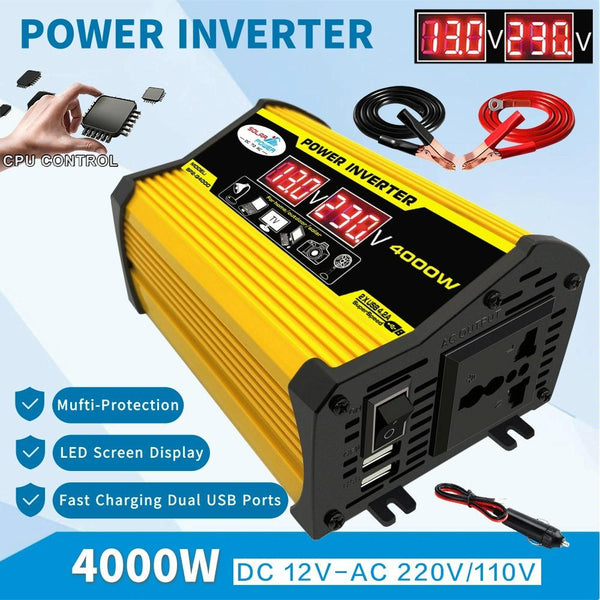 Legend II Generation 12V to 220V 4000W Modified Square Wave Car Power Inverter(Yellow)