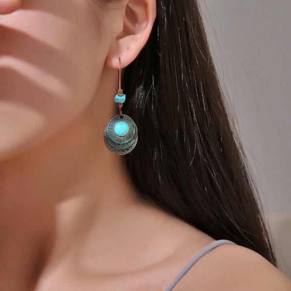 E1911-13 Turquoise Ethnic Style Earrings Temperament Simple Vintage Earrings
