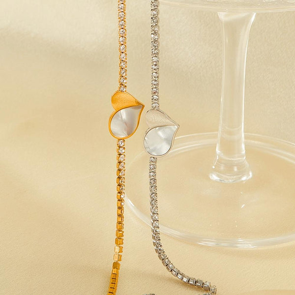 OPK GS1549 Stainless Steel With Diamonds Bracelet Love Heart Shell Hand Jewelry, Color: Steel Color