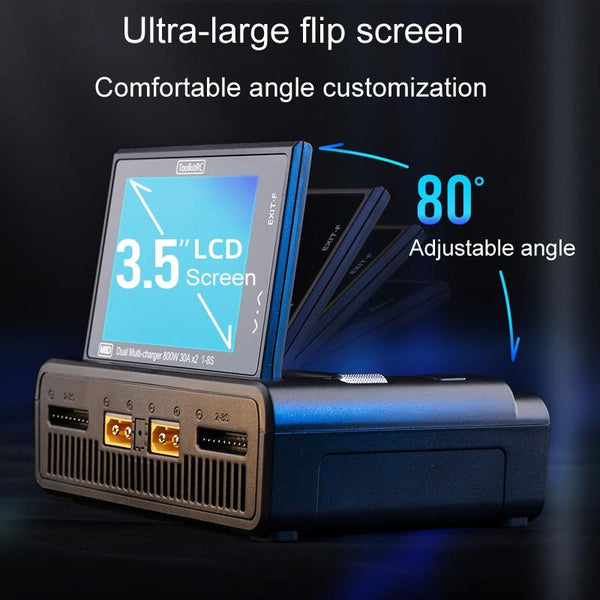 ToolkitRC M8D Colored Screen Dual Drone Aerial Powerful Balance Battery Charger(Black)