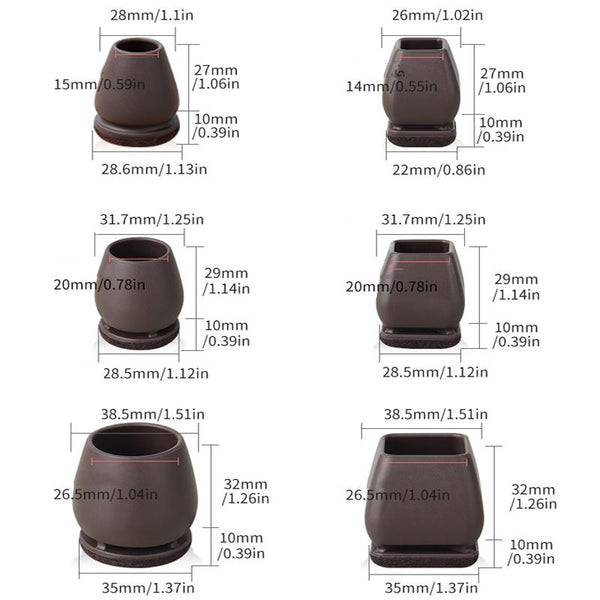 1 inch 8pcs /Set 15 Degree Tilt Table And Chair Feet One-Piece Shock-Absorbing Protective Cover For Chairs(Square)