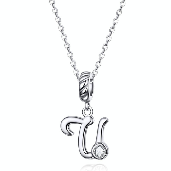 S925 Sterling Silver 26 English Letter Pendant DIY Bracelet Necklace Accessories, Style:U