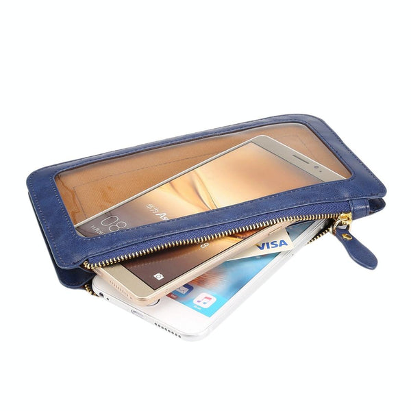 Universal Crazy Horse Texture Touch Screen Wallet Style PU Leather Shoulder Bag for Galaxy Note 8 & Mega 6.3, Huawei Mate 8 / Mate 7, etc. 6.3 inch Below(Dark Blue)