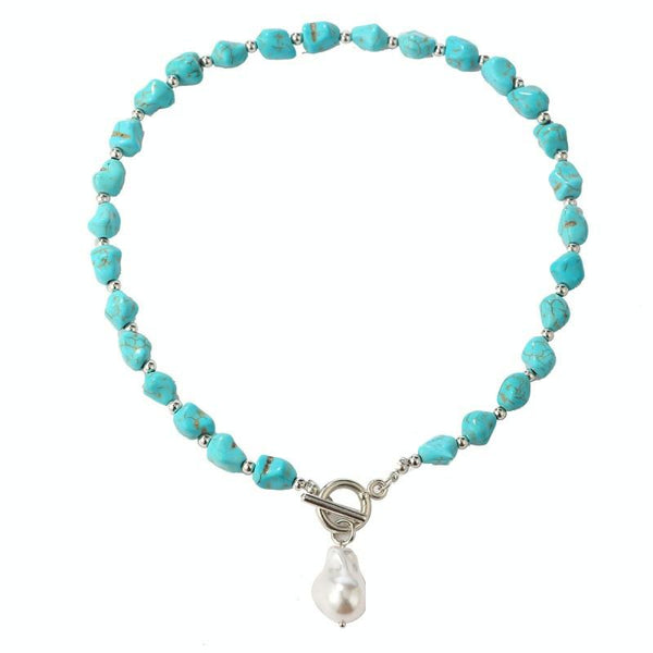 Bohemian Turquoise Natural Stone Sweater Vintage Pendant, Model: N2203-17 Pearl Model