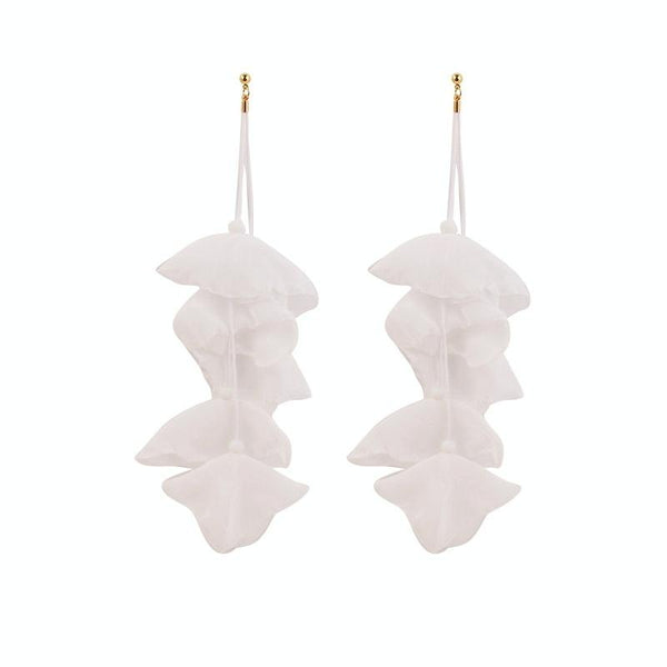 Long Exaggerated Fabric Art Handmade Petal Earrings, Color: E1908-32 White