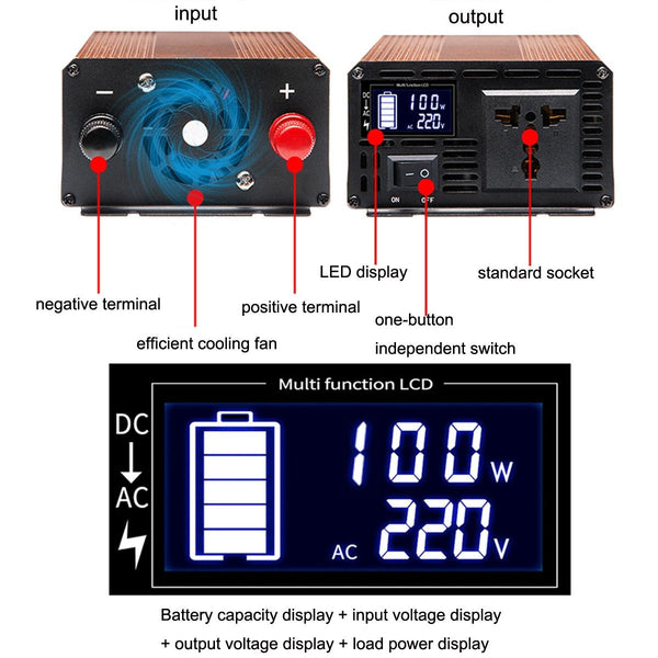 XINBOKE Universal Positive Wave Car Inverter Home Solar Inverter 60V/72V 3000W To 220V 1200W