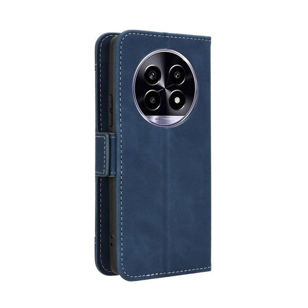 For Realme 13+ 5G Global Skin Feel Calf Texture Card Slots Leather Phone Case(Blue)