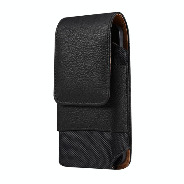 For 6.7-6.9 inch Mobile Phone Cowhide Texture Oxford Cloth Waist Bag(Black)