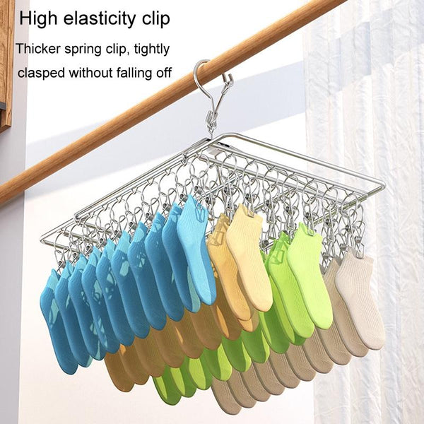Square Socks Drying Hanger Stainless Steel Multifunctional Windproof Drying Rack, Style: 24x30cm 20 Clips