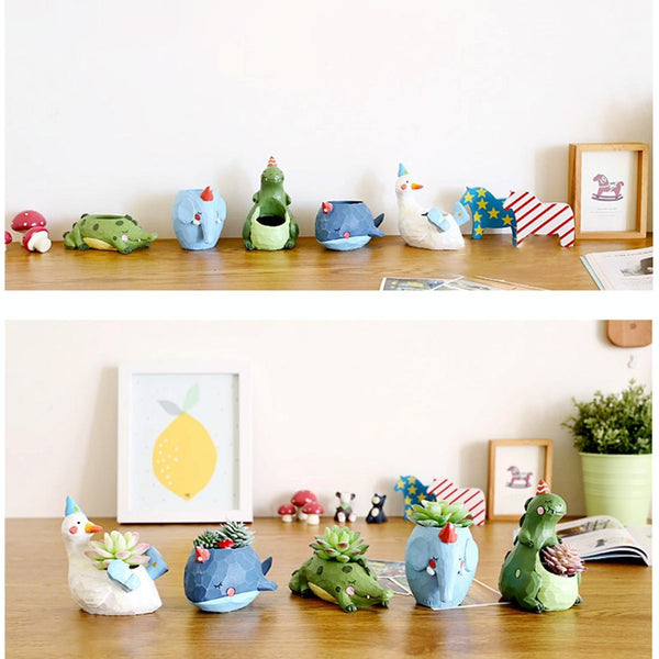 Lovely Home Garden Office Resin Cartoon Animal Blue Elephant Shaped Plant Flower Pot Decoration Animal Flower Pots Planter