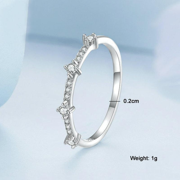 BSR302 Sterling Silver S925 White Gold Plated Geometric Claw Set Zirconia Ring(No.8)