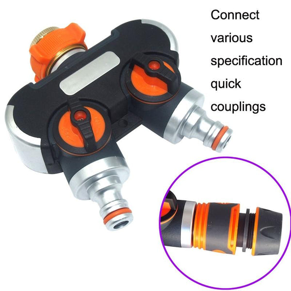 Garden Irrigation And Watering One Pass Two Faucet Water Divider With Thread European Connector+Plastic Nipple Connector