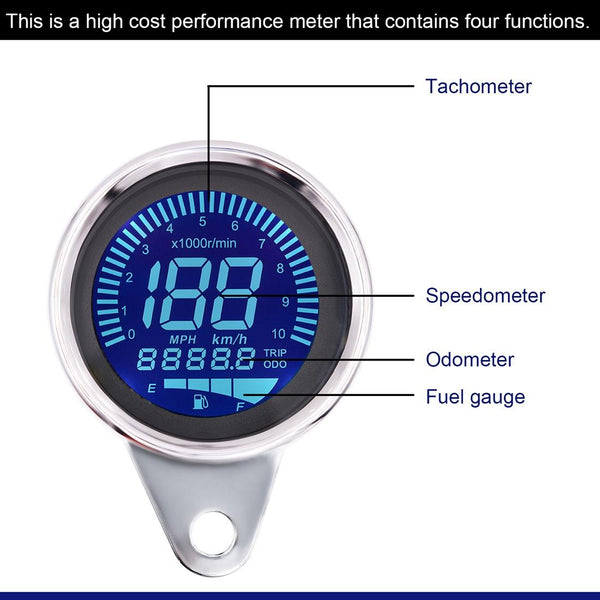 Motorcycle Multi-functional Modification Instrumentation Motorcycle Odometer Speedometer Tachometer Oil Gauge(Silver)