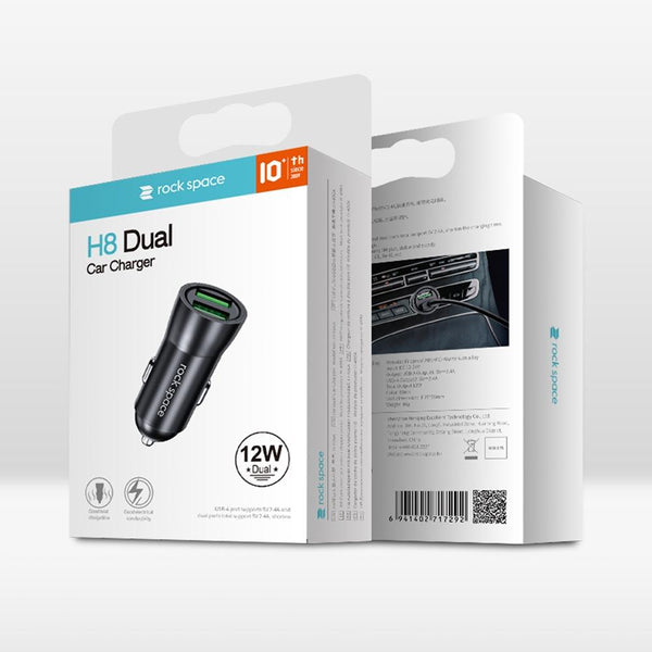 ROCK H8 12W 2.4A Output Dual USB Smart Car Charger (Black)