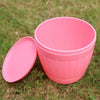 10 PCS Imitation Wooden Barrel Plastic Resin Flower Pot with Tray, Top Diameter: 19cm, Height: 16.5cm(Pink)