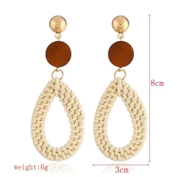 E2002-8 Black Water Drop Bamboo Vine Handmade Woven Earrings Bosomia Style Earrings