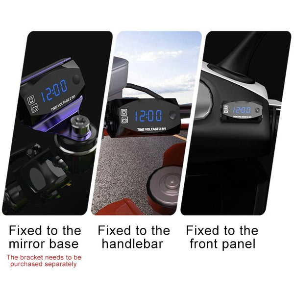 Motorcycle Multi-functional 2 in 1 Digital Display Voltmeter + Electronic Clock, 6-30V IP67 (Blue Light)
