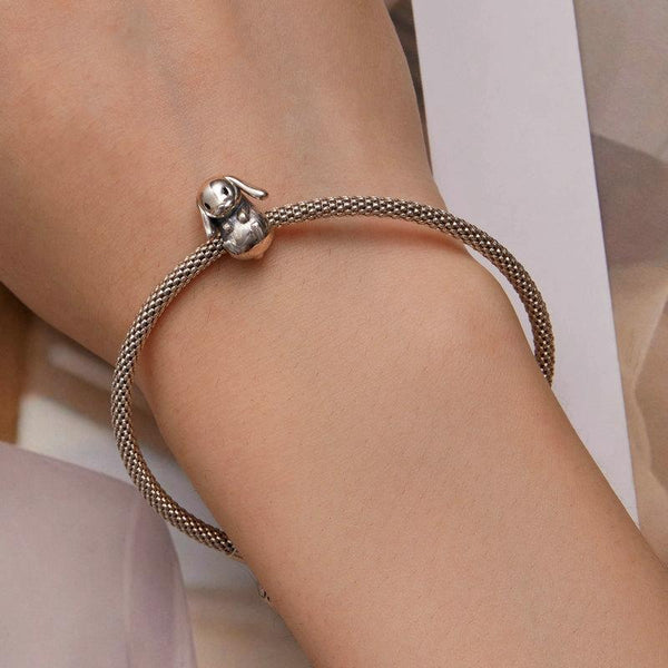 BSC746 Sterling Silver S925 Cute Animal Lop Rabbit Beaded Bracelet