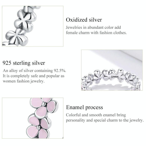 S925 Sterling Silver Pink Wreath Women Ring, Size:7