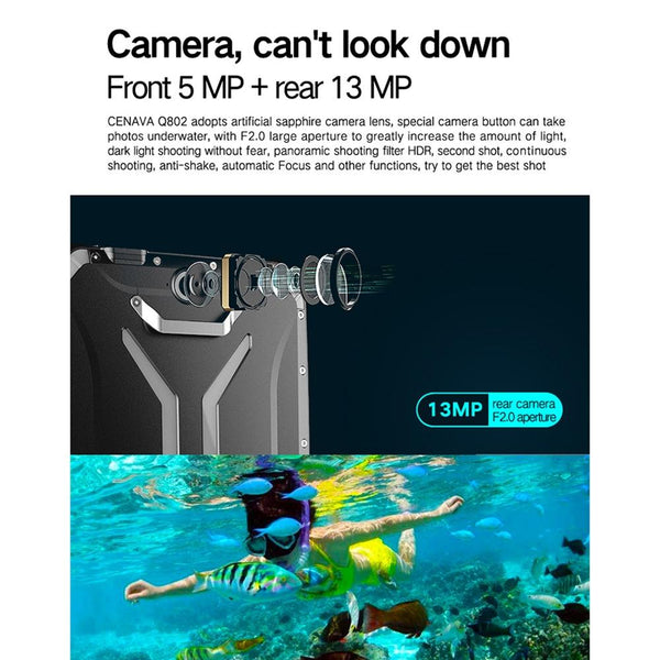 CENAVA-Q802 Triple Proofing Tablet PC, 8.0 inch, 4GB+64GB, Support Google Play, 4G Phone Call, IP68 Waterproof Shockproof Dustproof, Android 9.0, MTK6762 Octa Core 2.0GHz, Support OTG/GPS/NFC/WiFi/BT/TF Card(Black)